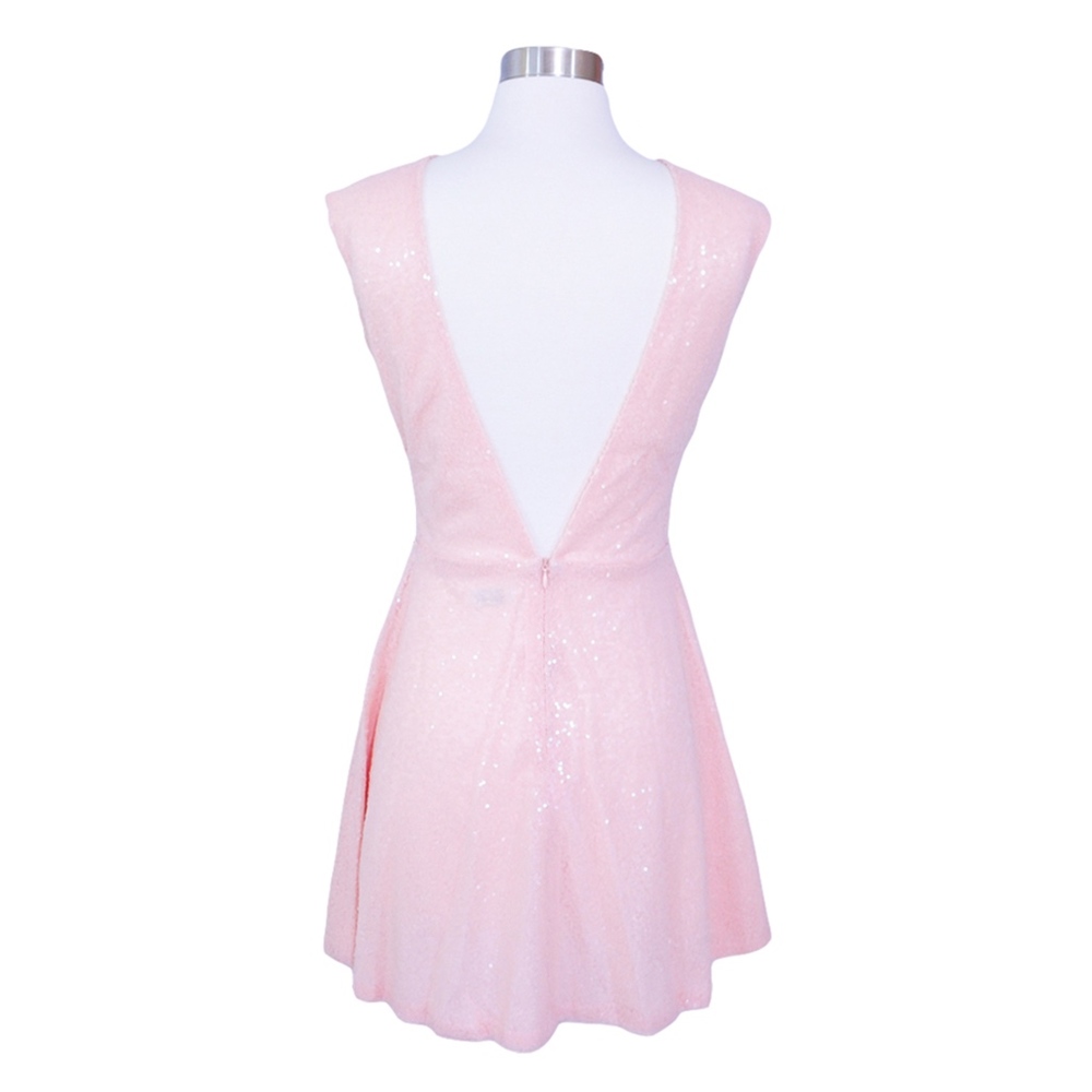 Blush Pink Sleeveless Backless Sequin Short Dress - Picture 4 of 5